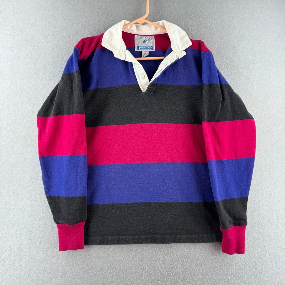 Vintage Lands End Rugby Shirt Mens Medium Cotton Long Sleeve Polo Made in USA